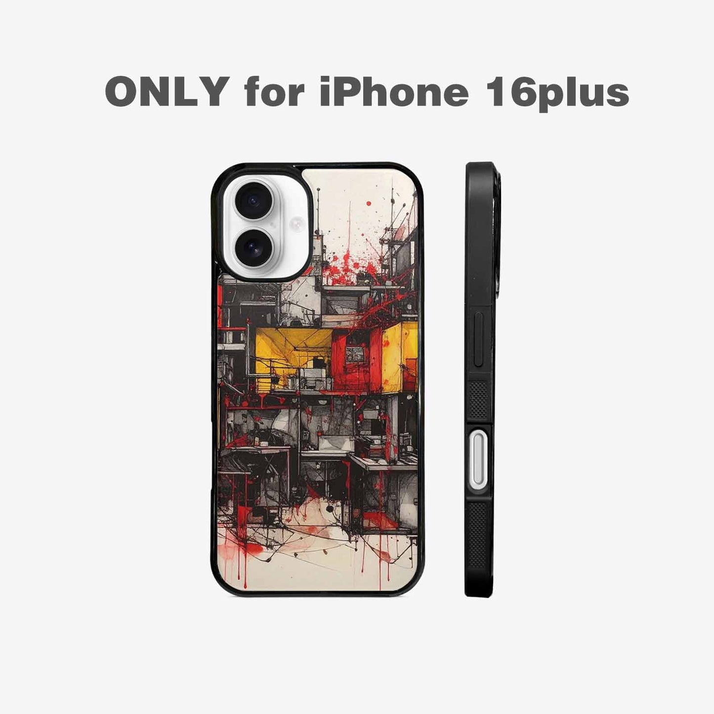 iPhone 16 Plus Case — Liminal Space Fragment Black Red Ink, Custom Art Phone Cover