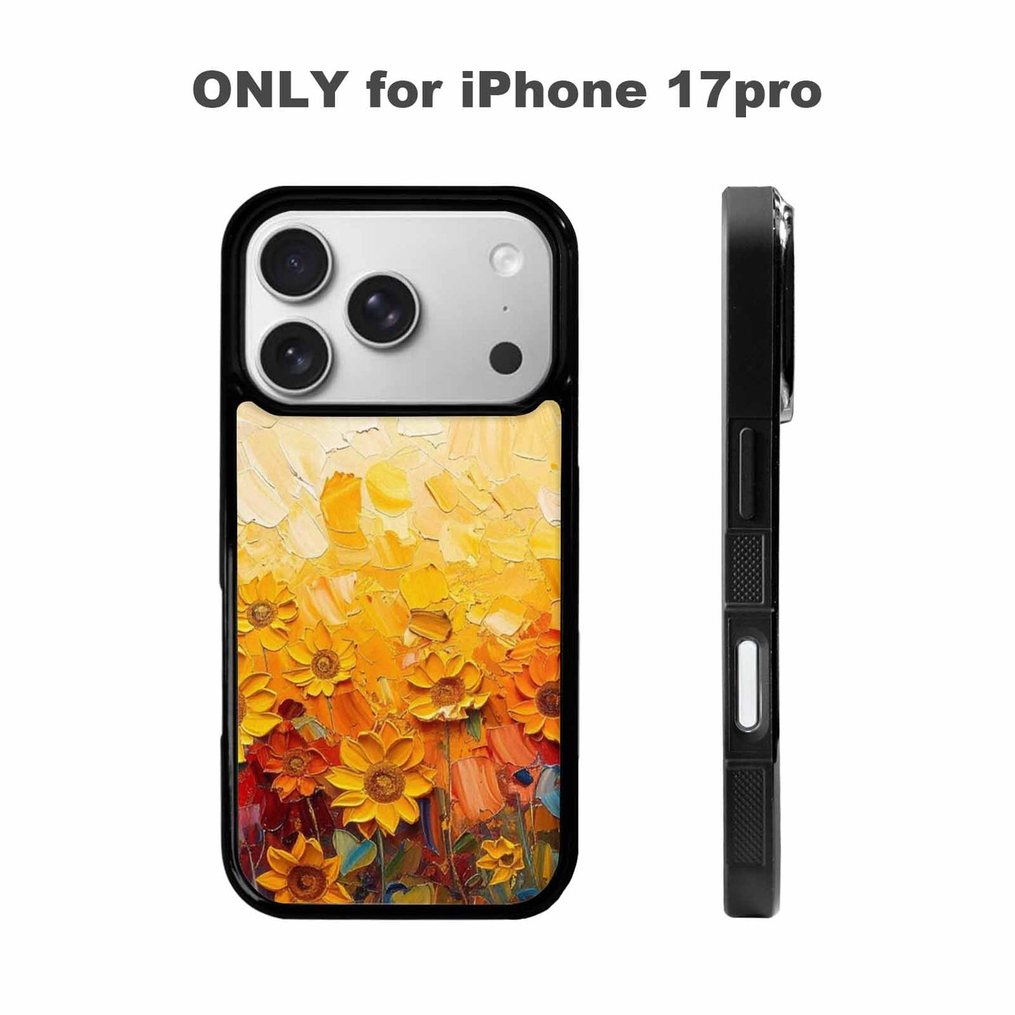 iPhone 17 Pro Case — Impressionist Sunflower Brushstroke Pattern Hundreds Floral, Personalized Phone Case