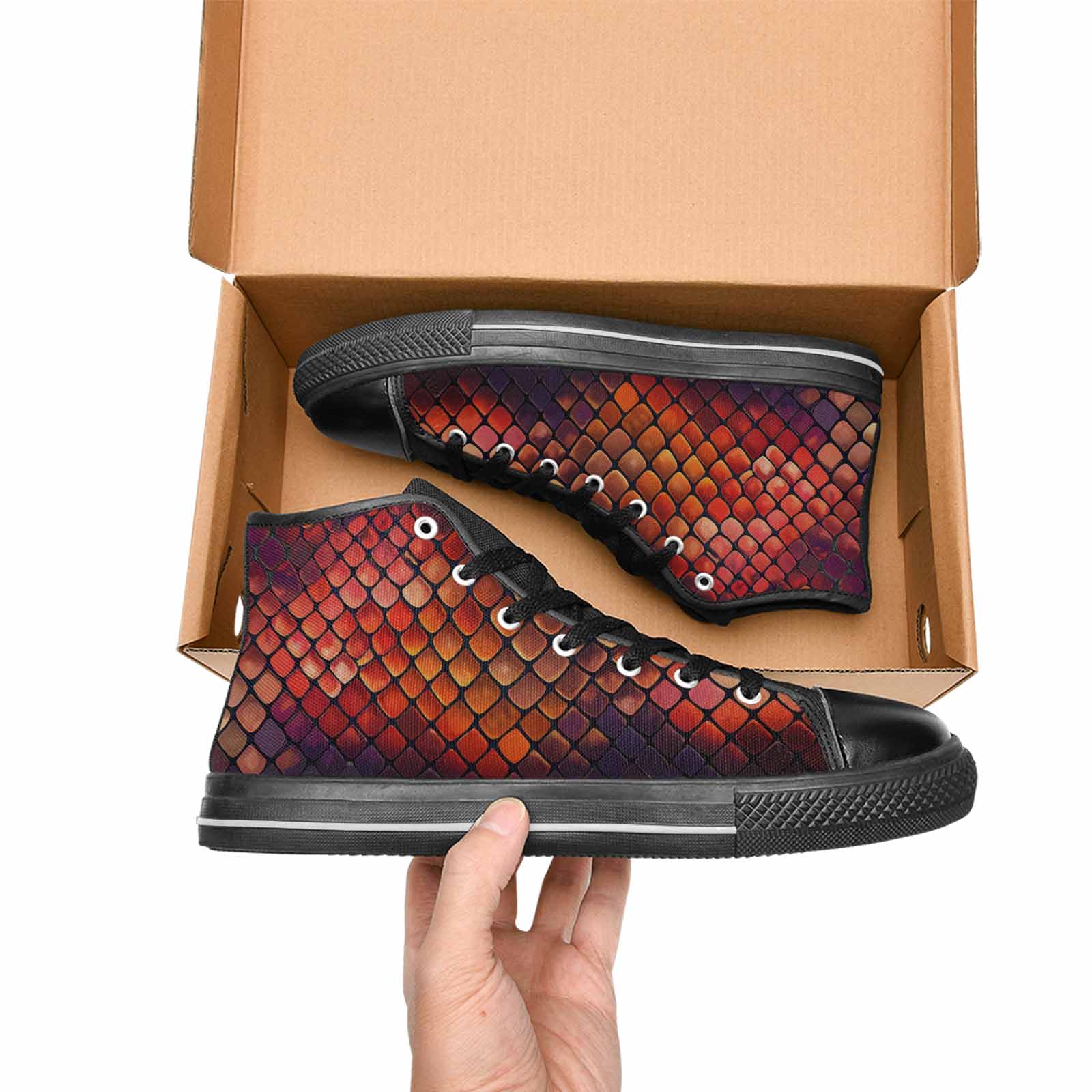 WOMEN'S Dark Snake Print High Top Canvas Vibrant Chaos Shoes