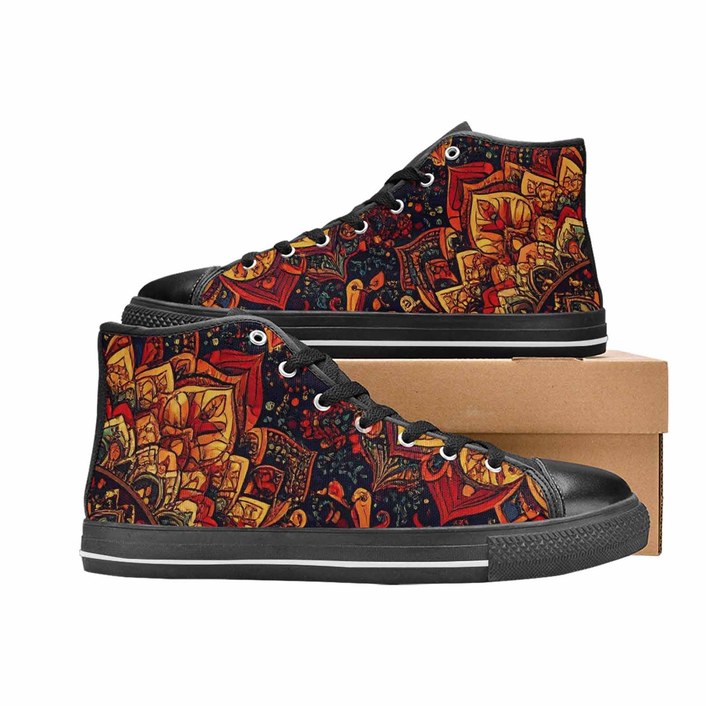 WOMEN'S Mandala Lions High Top Canvas Grunge Custom Shoes