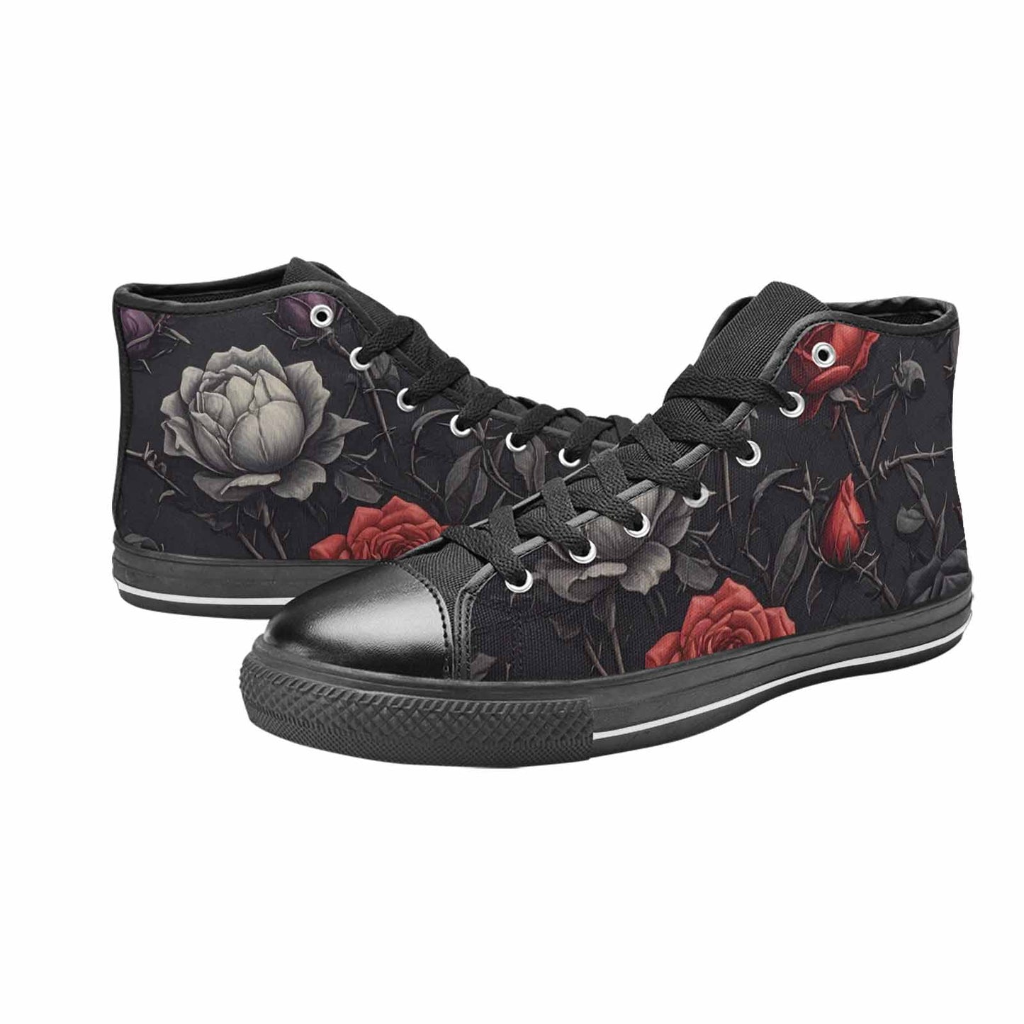 MEN'S Black Gothic Rose High Top Canvas Grunge Custom Shoes