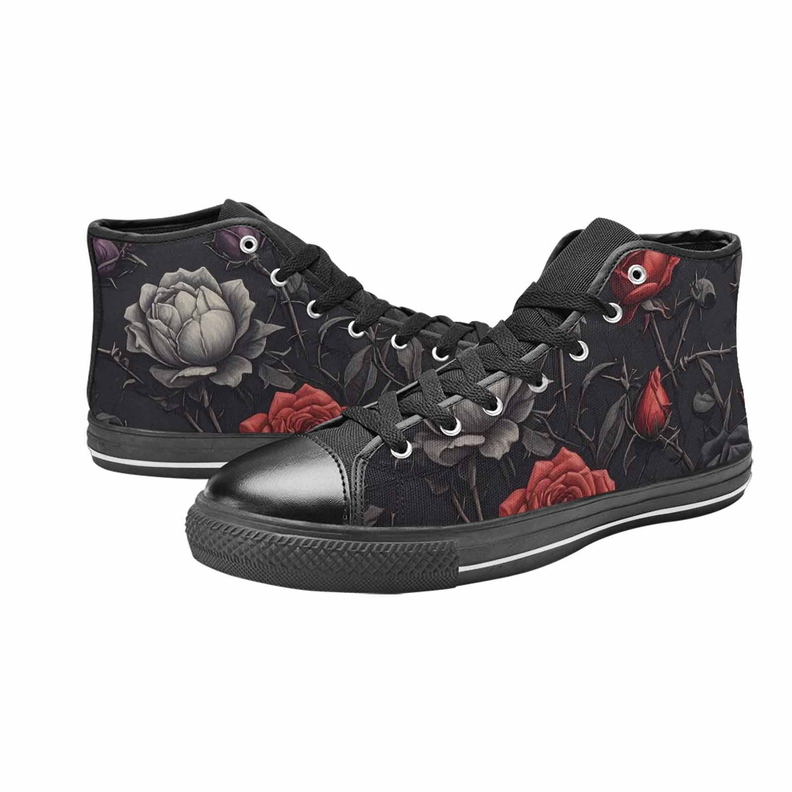 MEN'S Black Gothic Rose High Top Canvas Grunge Custom Shoes