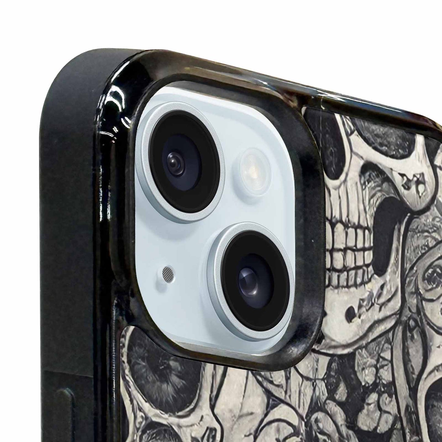 iPhone 15 Plus Case — Intricately Detailed Sugar Skulls In Black, Custom Phone Case