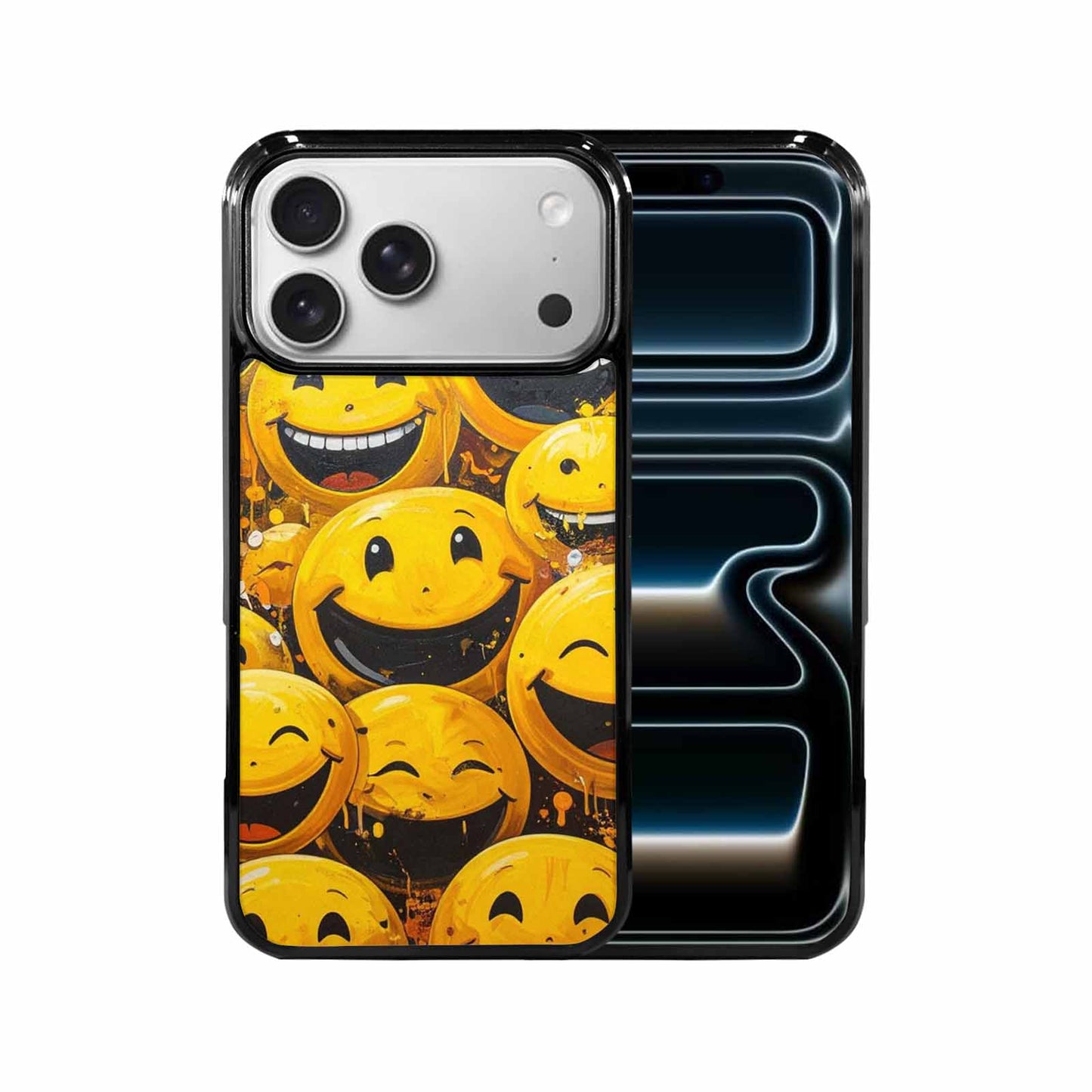 iPhone 17 Pro Max Case — Melting Moon Smiley Yellow Original Art, Custom Printed Phone Case