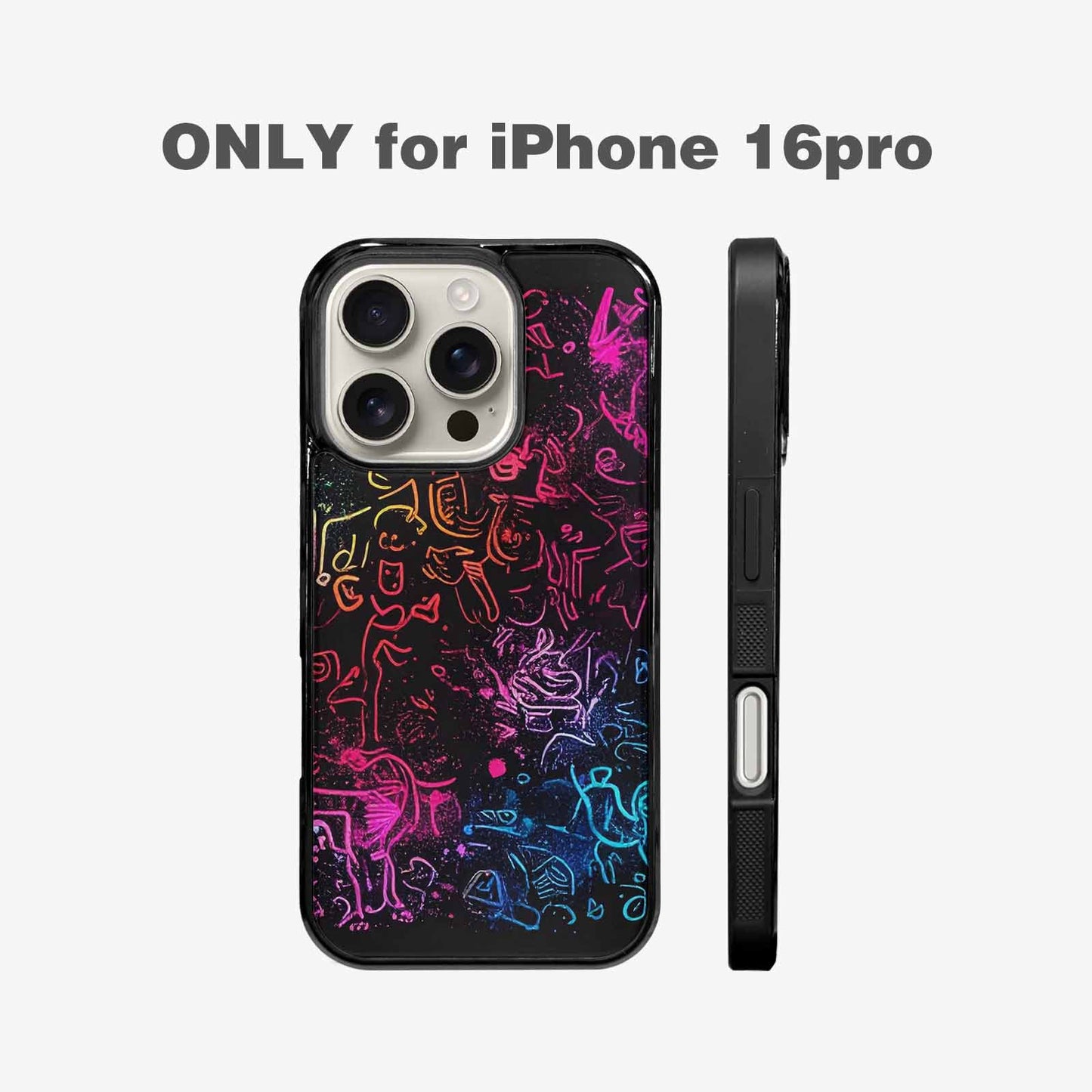 iPhone 16 Pro Case — Neon Glow Outline Icon Pattern Hundreds, Custom Phone Case