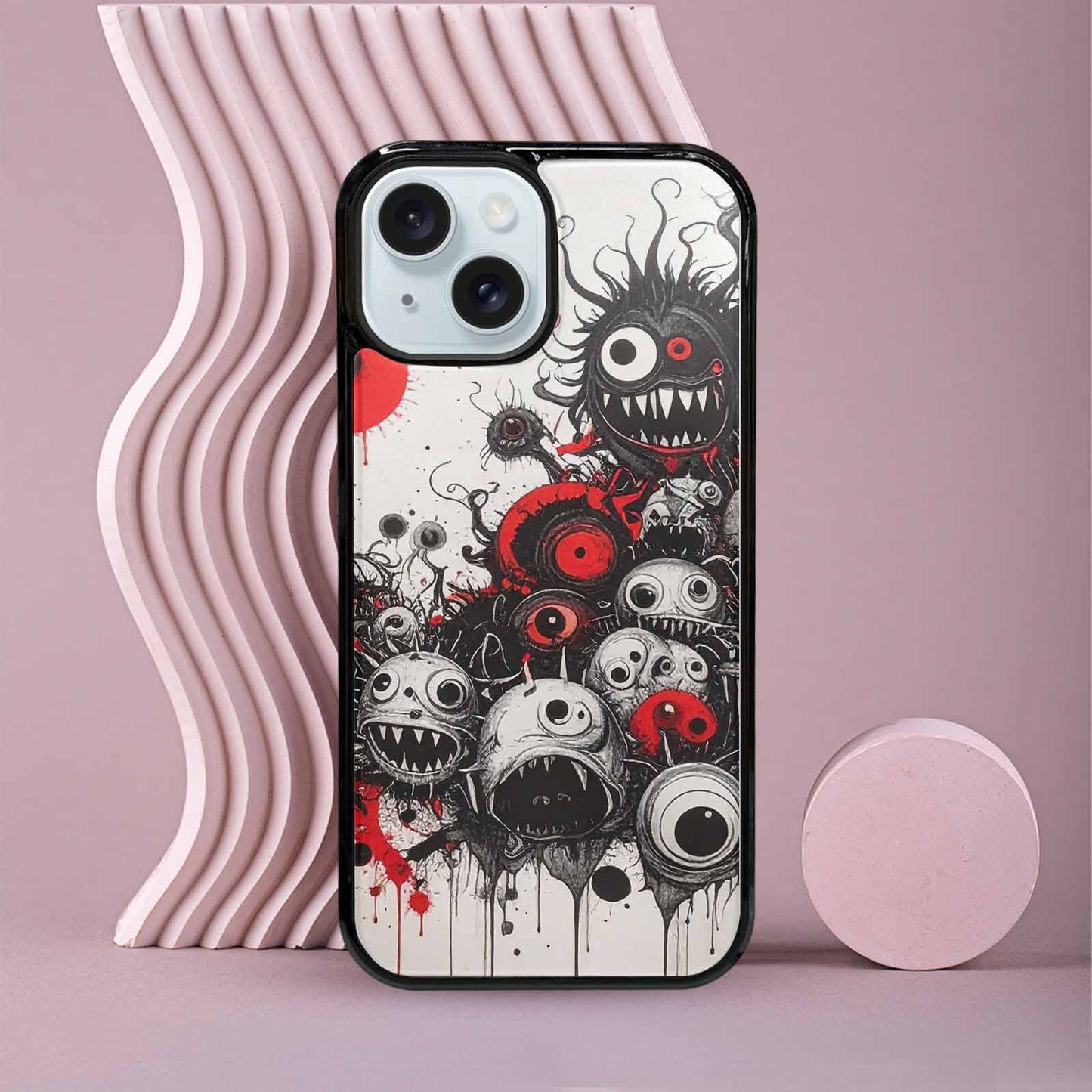 iPhone 15 Case — Multi Eye Monster Black Red Ink, Custom Designed Case Cover