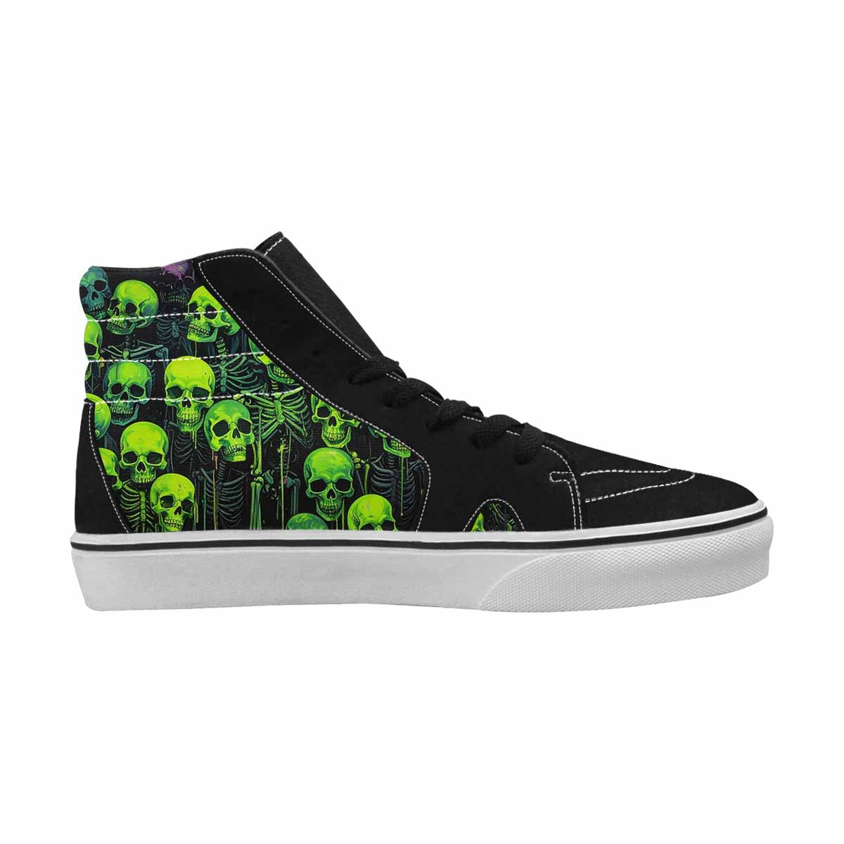 WOMEN'S Skulls Neon Green Glow High Top Canvas Statement Wallpaper Art Custom Shoes