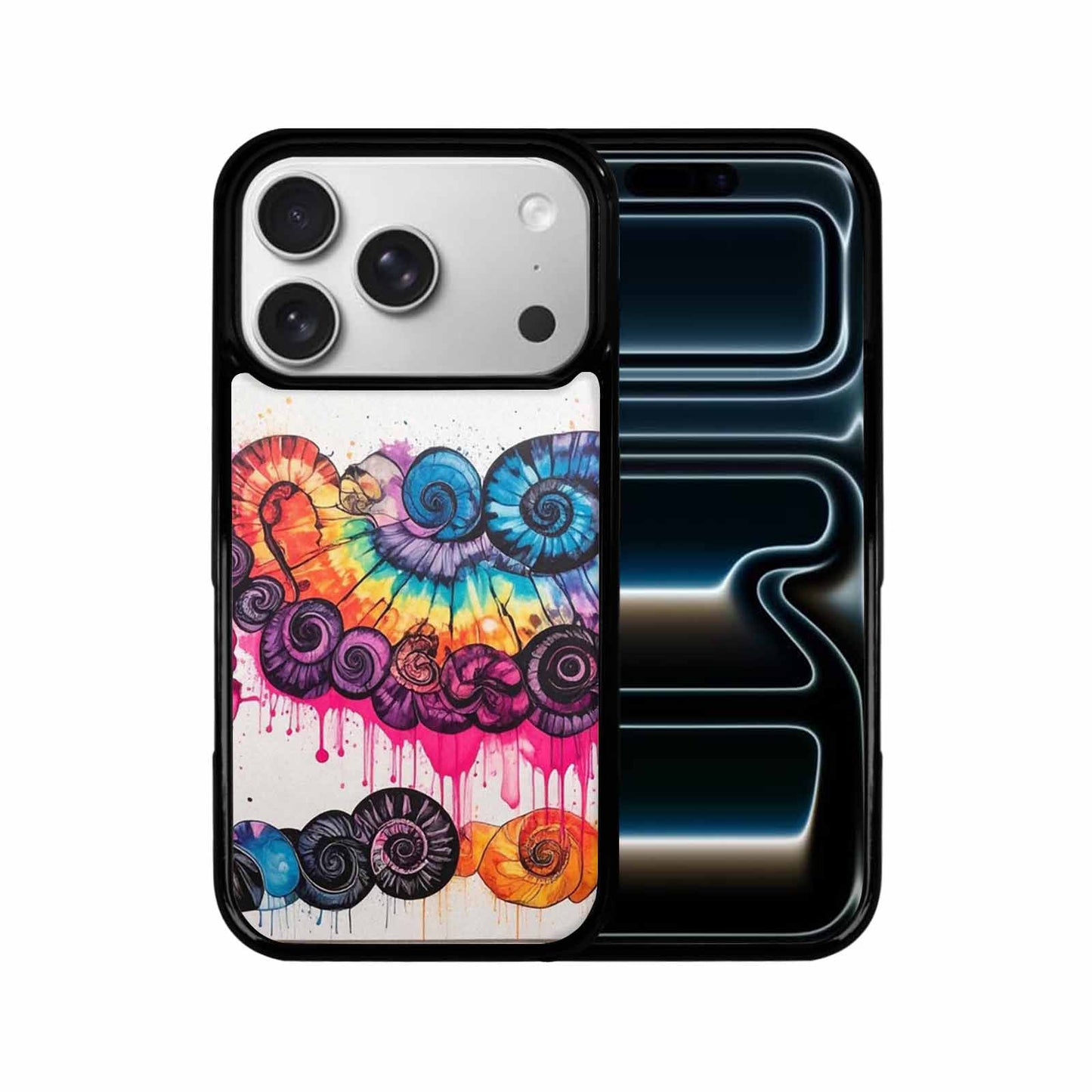 iPhone 17 Pro Case — Tie Dye Swirls Black Pink Tie, Personalized Phone Case