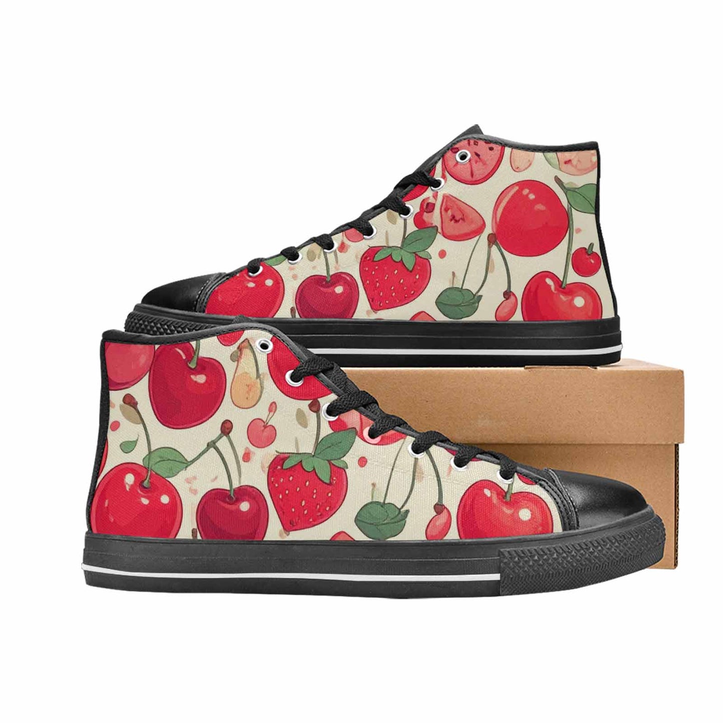 WOMEN'S Cherry Fruit Print High Top Canvas Cottagecore Custom Shoes