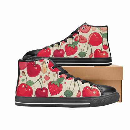 WOMEN'S Cherry Fruit Print High Top Canvas Cottagecore Custom Shoes