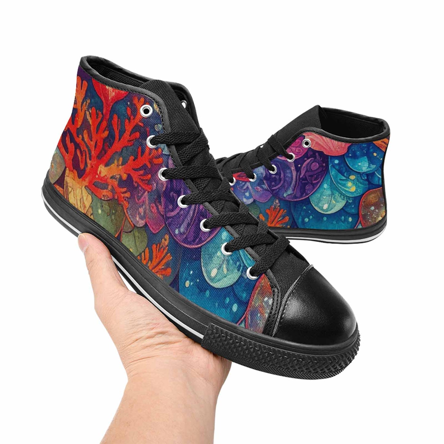 MEN'S Fish Scale Coral High Top Canvas Wallpaper Art Custom Sneakers