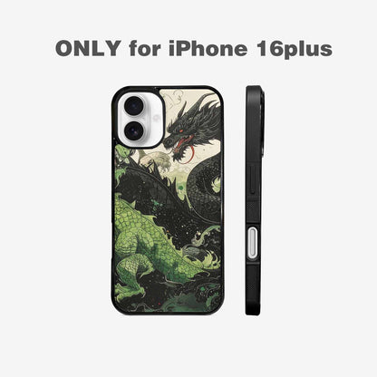 iPhone 16 Plus Case — Dragon Scale Black Green Ink Dragons, Unique Phone Case Design