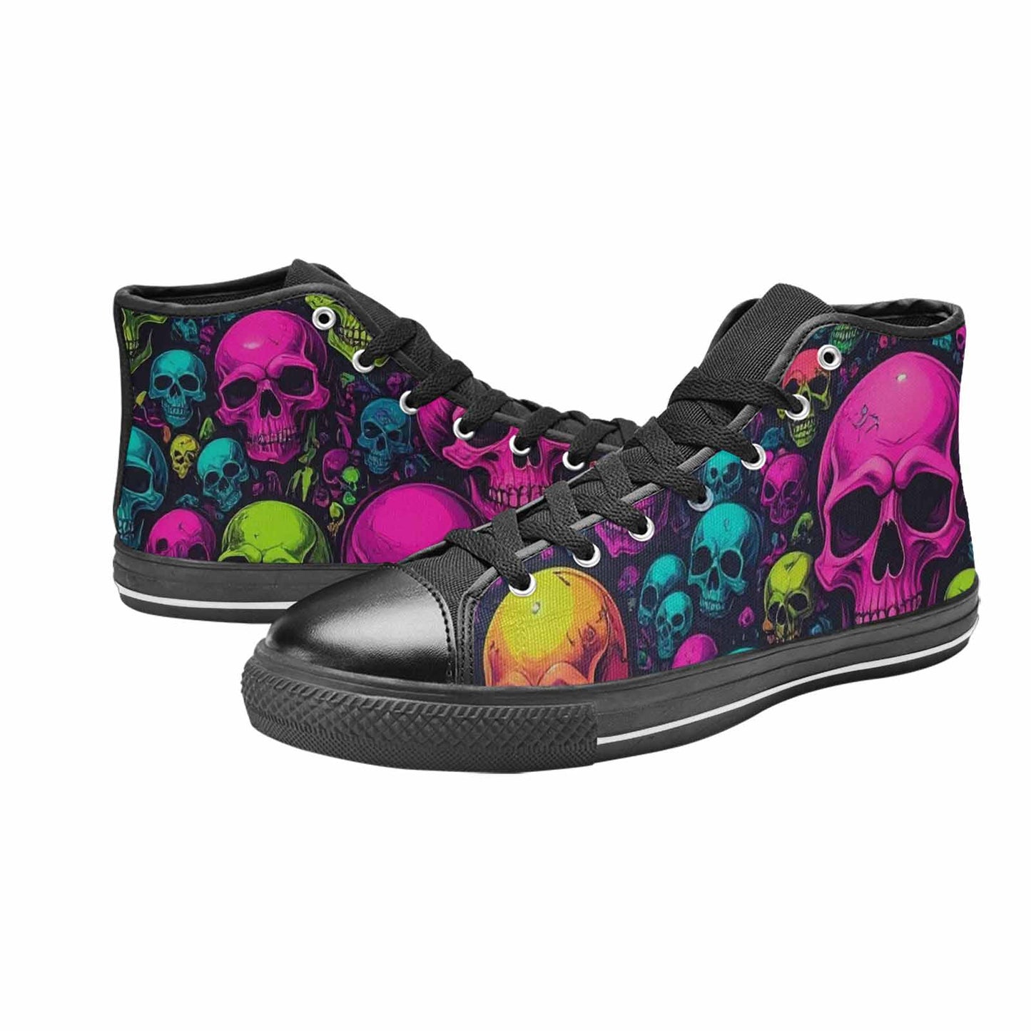 MEN'S Skulls - Neon High Top Canvas Vivid Custom Sneakers