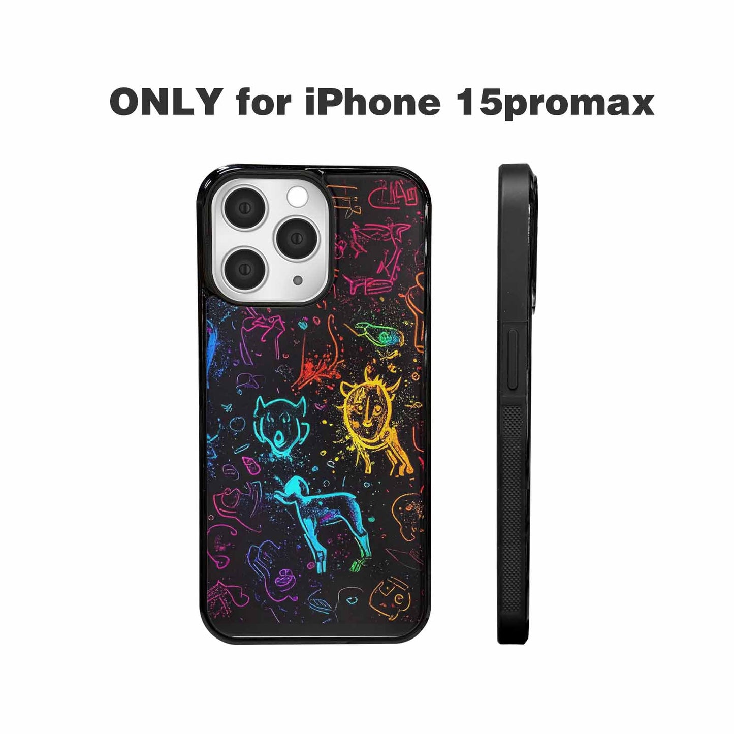 iPhone 15 Pro Max Case — Neon Glow Outline Icon Pattern Hundreds, Custom Art Phone Cover