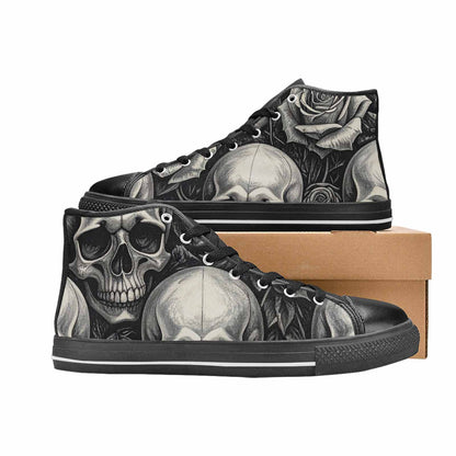 MEN'S Skulls Roses Black Ink High Top Canvas Dreamcore Sneakers