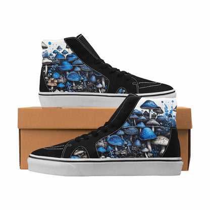 MEN'S Mushrooms Black & Blue Ink High Top Canvas Streetwear Dark Academia Original Art Sneakers
