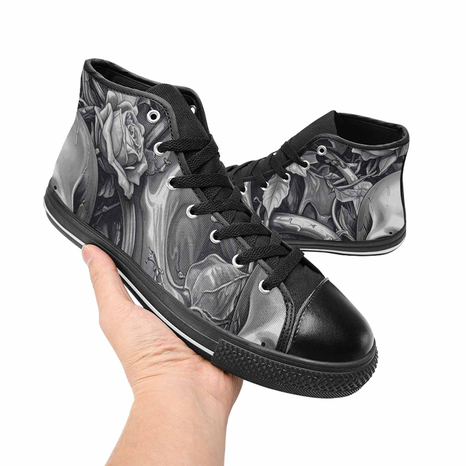 MEN'S Skulls Roses Chrome Airbrush High Top Canvas Neon Fantasy Custom Shoes
