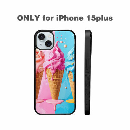 iPhone 15 Plus Case — Collage Of Overlapping Waffle Cones Icecream, Custom Art Phone Cover