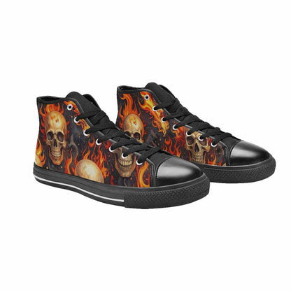 WOMEN'S Skulls - Flaming High Top Canvas Neon Fantasy Custom Sneakers