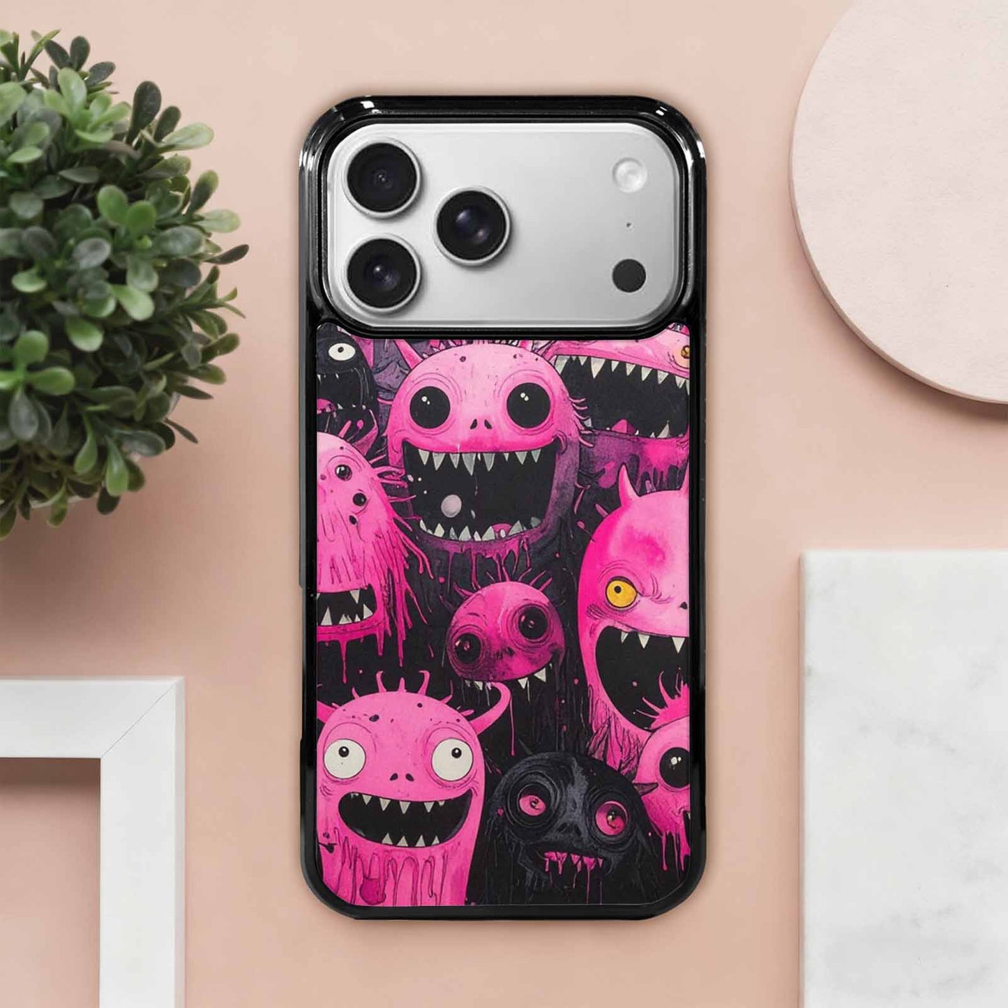 iPhone 17 Pro Max Case — Black &amp; Pink Ink Cartoon Cute, Customized Protective Case