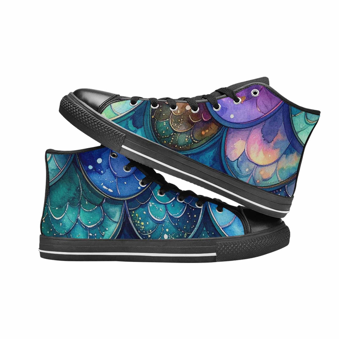 WOMEN'S Mermaid Scale High Top Canvas Cottagecore Custom Sneakers