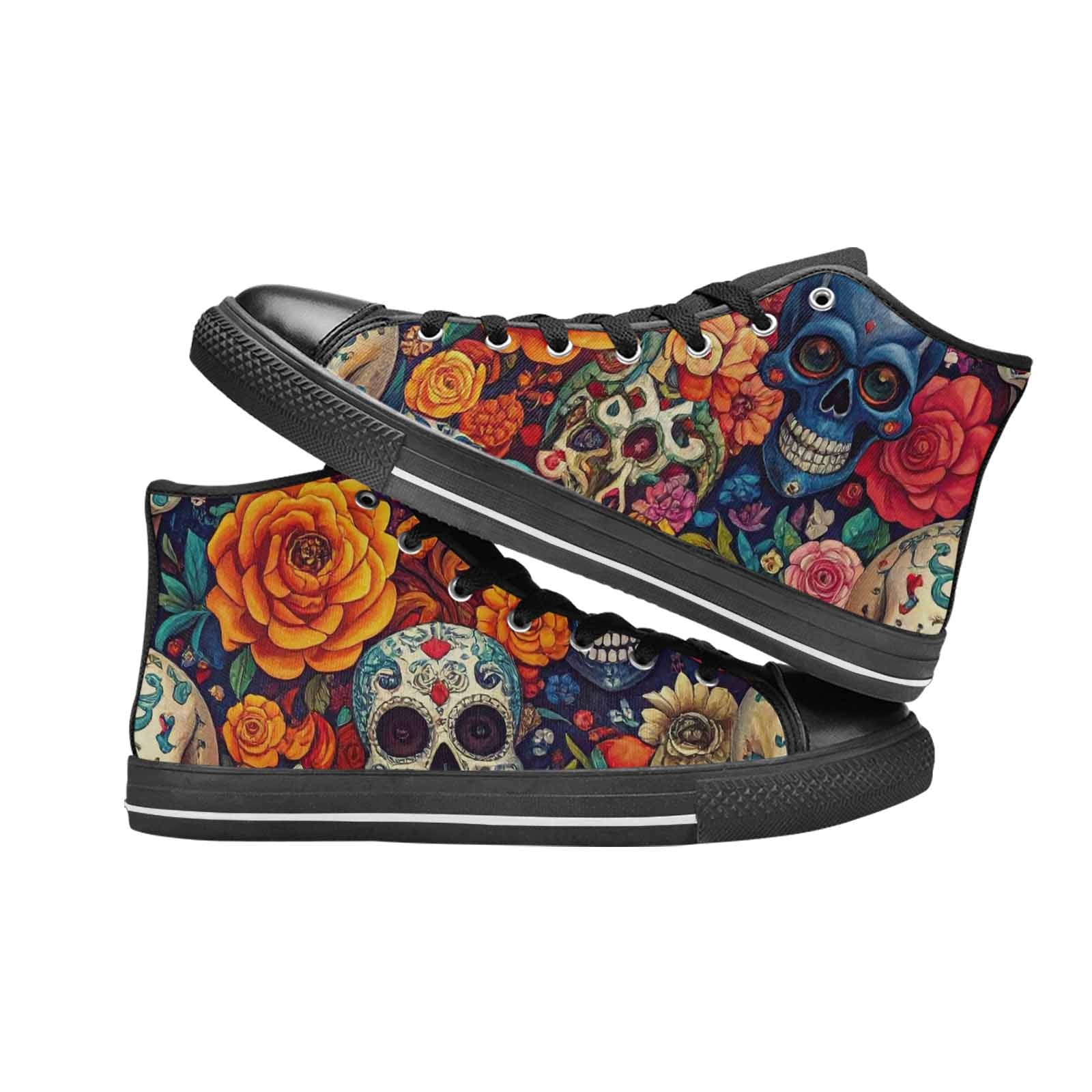 MEN'S Skull High Top Canvas Cottagecore Custom Sneakers