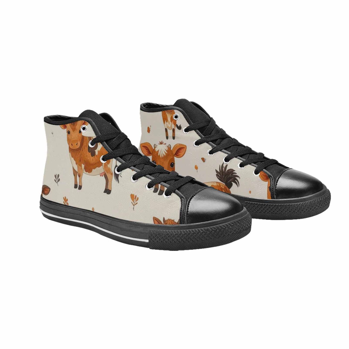 MEN'S Cow Animal Print High Top Canvas Cottagecore Custom Sneakers