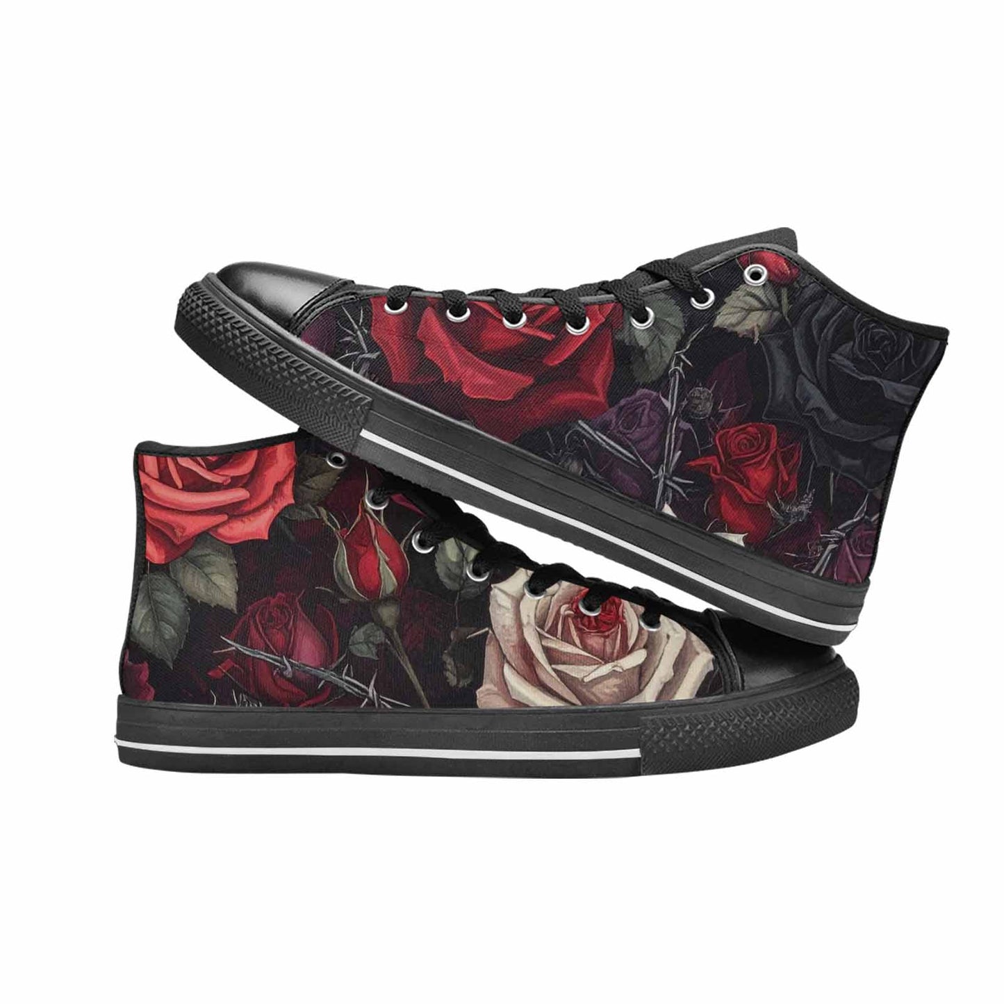 MEN'S Black Gothic Rose High Top Canvas Vibrant Chaos Sneakers