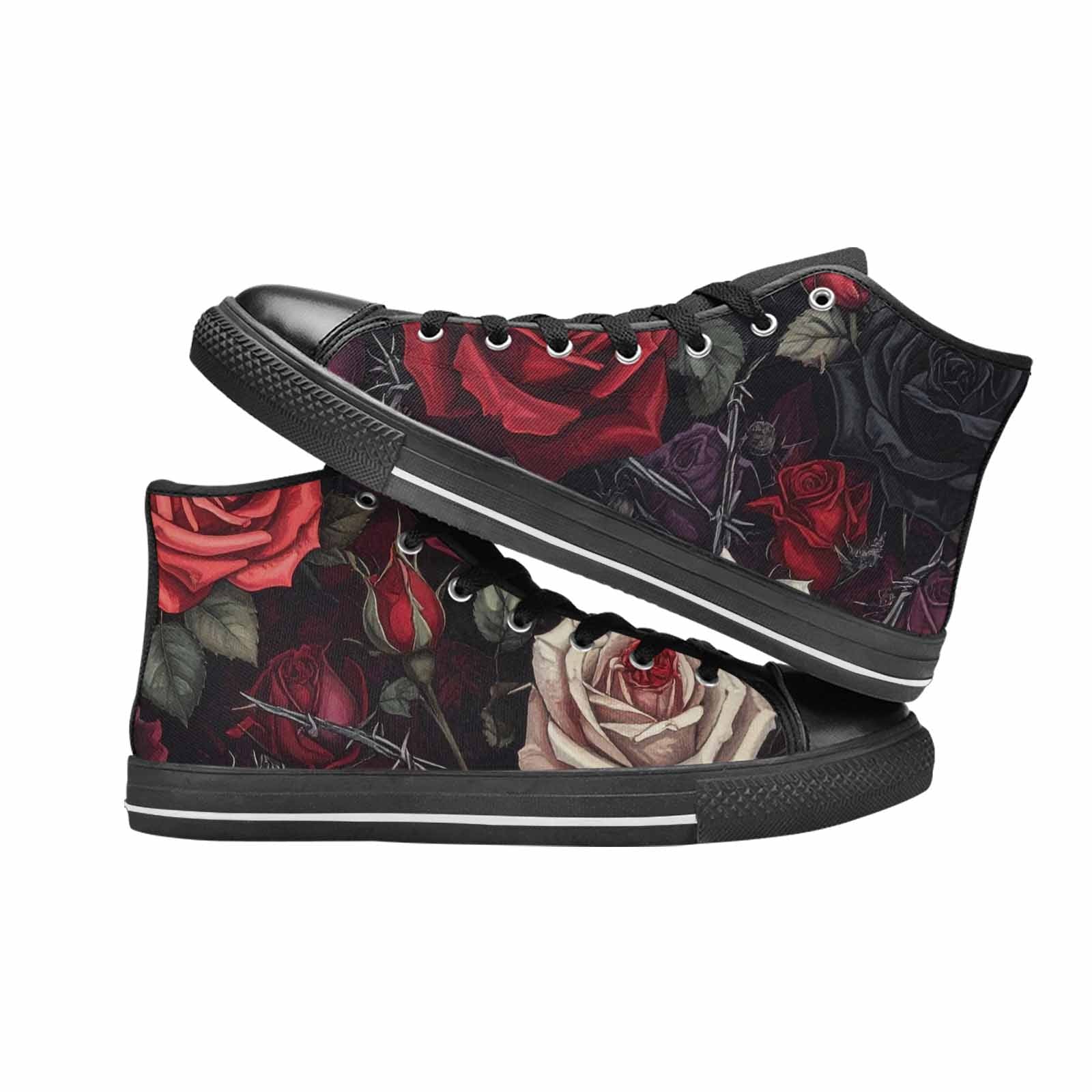 MEN'S Black Gothic Rose High Top Canvas Vibrant Chaos Sneakers