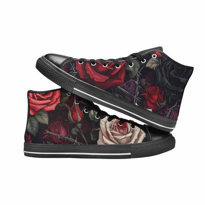MEN'S Black Gothic Rose High Top Canvas Vibrant Chaos Sneakers