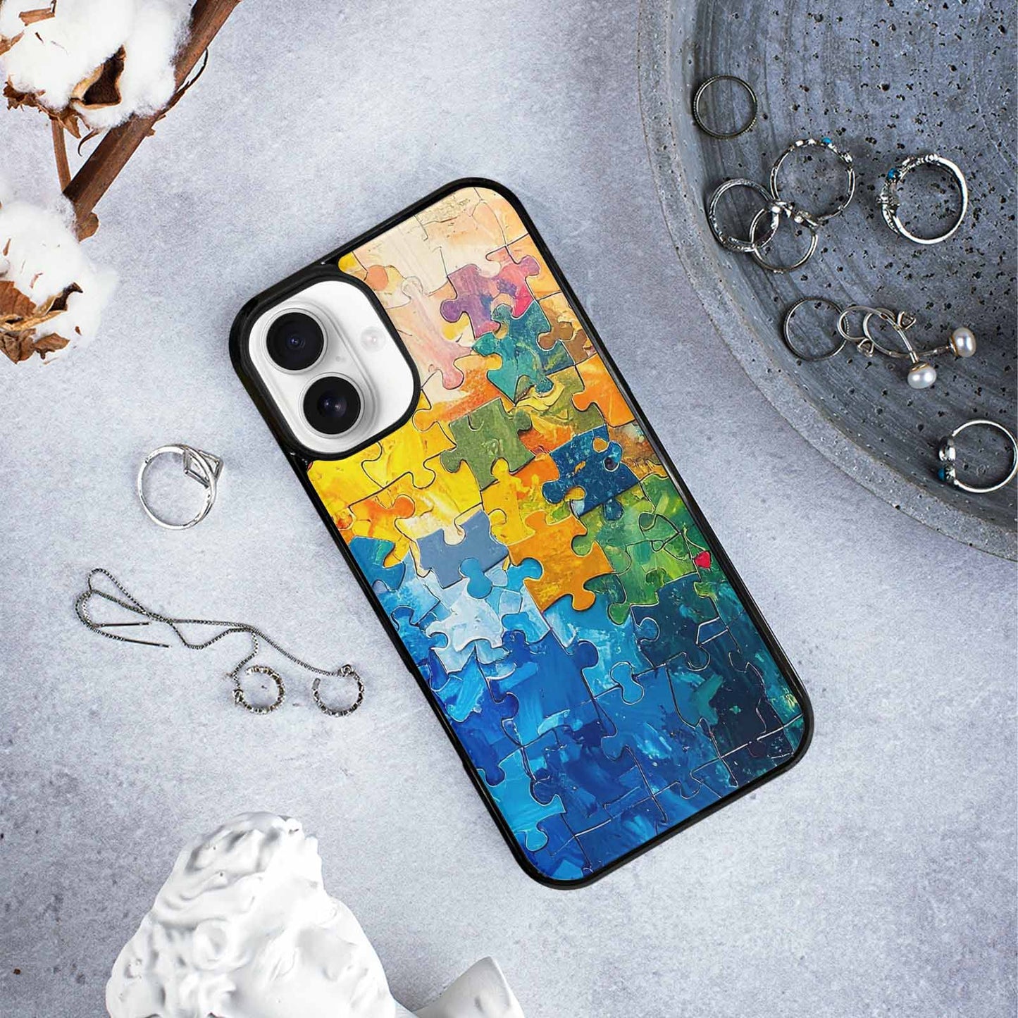 iPhone 16 Plus Case — Autism Puzzle Pieces Puzzle Piece Pattern, Custom Print Case Cover