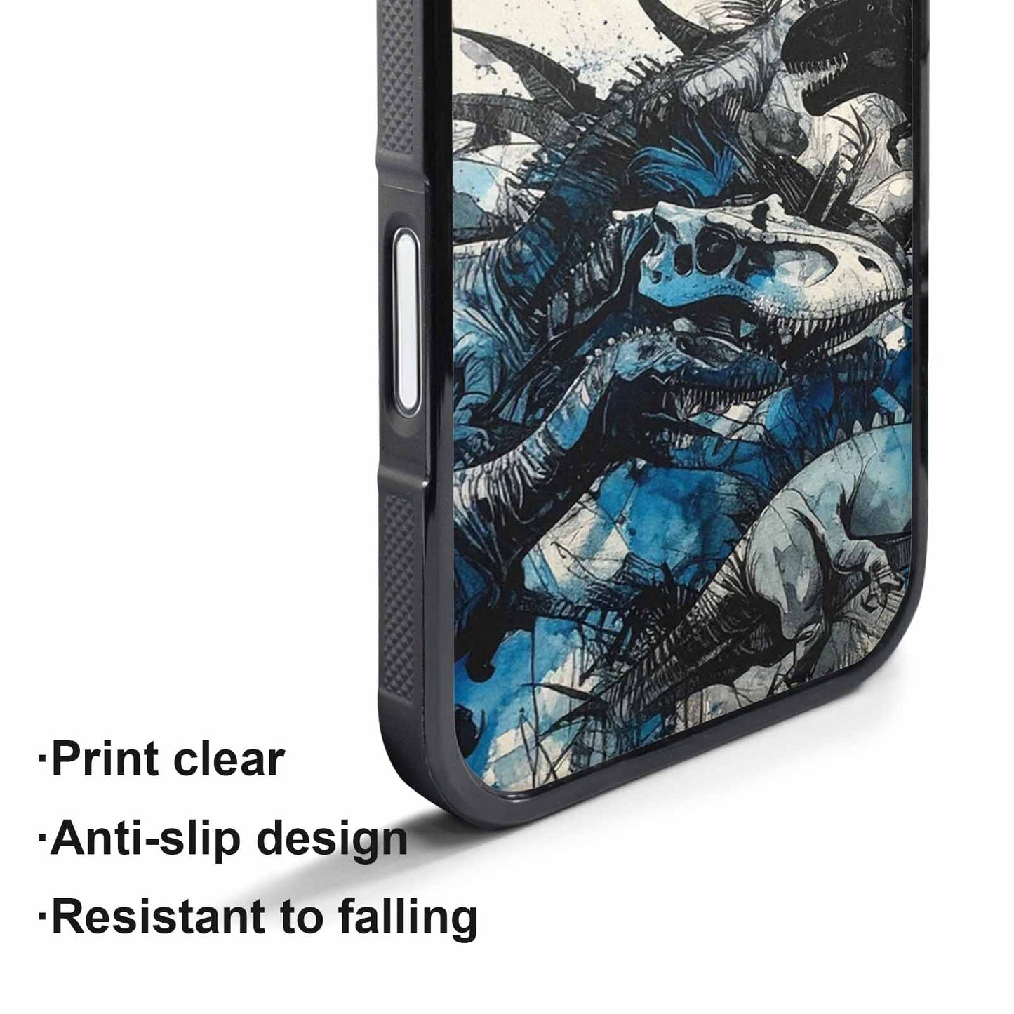 iPhone 17 Pro Case — Black Blue Ink Dinosaur Burst Original, Custom Designed Case Cover