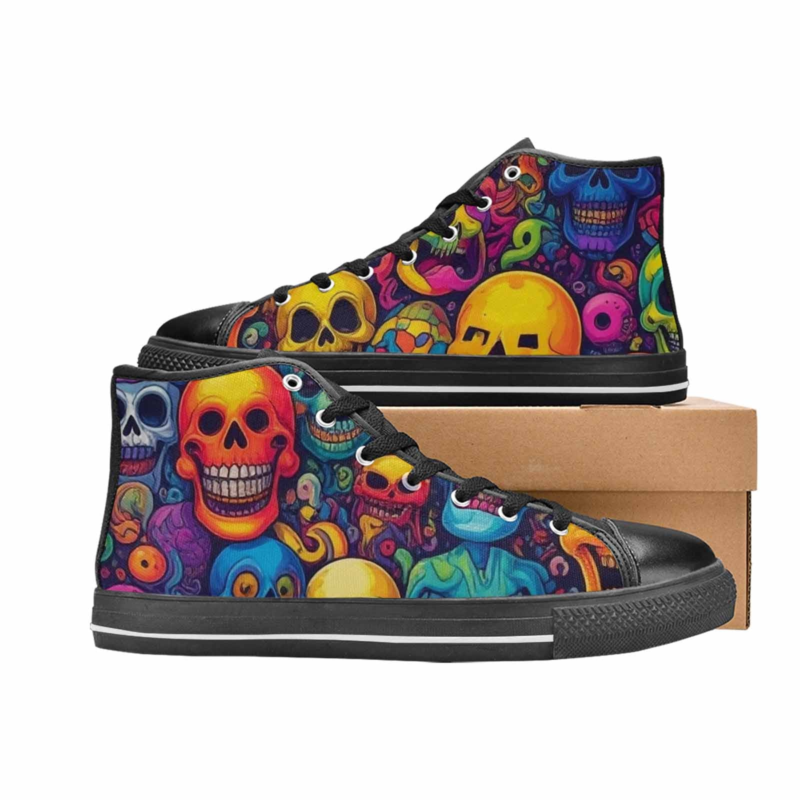 WOMEN'S Skeleton People Face High Top Canvas Y2K Custom Sneakers