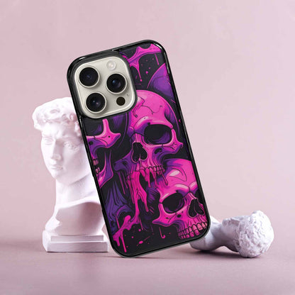 iPhone 16 Pro Case — Pink Purple Skeletons Neon Drip Melting, Unique Phone Case Design
