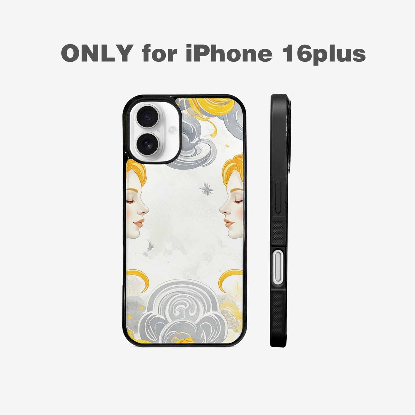 iPhone 16 Plus Case — Gemini Twins Zodiac Pattern Seamless Repeat, Custom Printed Phone Case