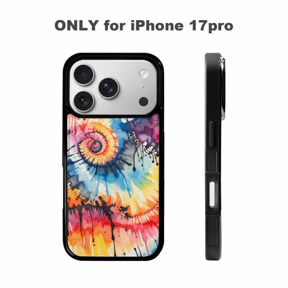 iPhone 17 Pro Case — Tie Dye Swirls Black Red Tie, Unique Phone Case Design