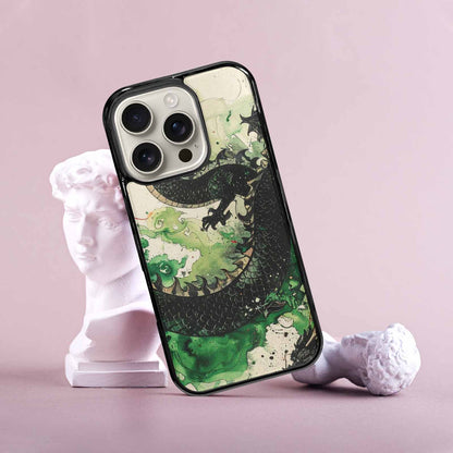 iPhone 16 Pro Case — Dragon Scale Black Green Ink Dragons, Custom Made Phone Cover