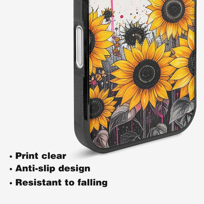 iPhone 16 Plus Case — Sunflower Burst Black Pink Ink Sunflowers, Custom Art Phone Cover