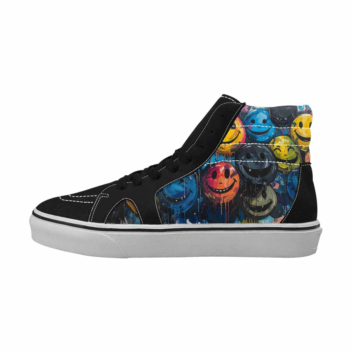 MEN'S Melting Moon Smiley High Top Canvas Wallpaper Art Sneakers