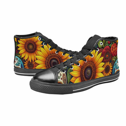 WOMEN'S Sunflower Skulls Print High Top Canvas Dreamcore Custom Shoes