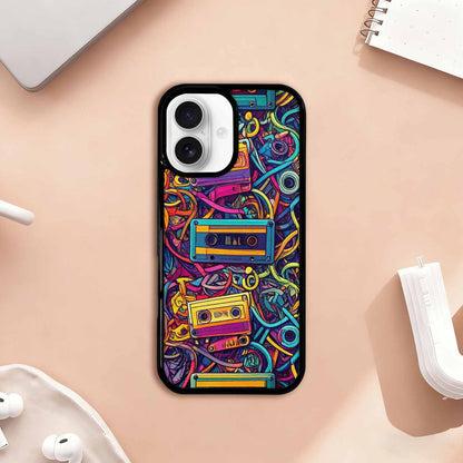 iPhone 17 Case — Retro Cassette Tape Pattern Retro Vintage, Custom Printed Phone Case