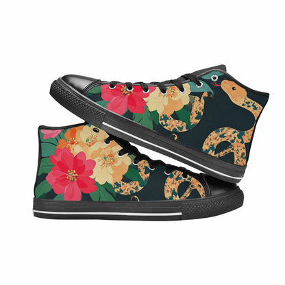 MEN'S Floral Snake Print High Top Canvas Wallpaper Art Custom Sneakers