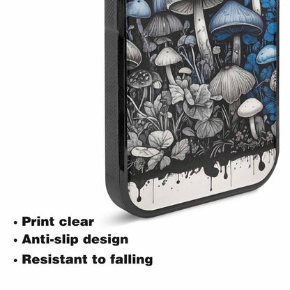 iPhone 15 Plus Case — Mushrooms General Black Blue Ink Mushrooms, Custom Art Phone Cover