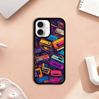 iPhone 17 Case — Retro Cassette Tape Pattern Retro Vintage, Custom Print Case Cover
