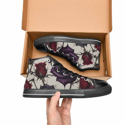 MEN'S Black Gothic Rose High Top Canvas Grunge Sneakers