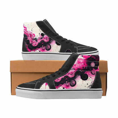 WOMEN'S Van Gogh Black & Pink Ink High Top Canvas Custom Fashion Vivid Handmade Custom Shoes