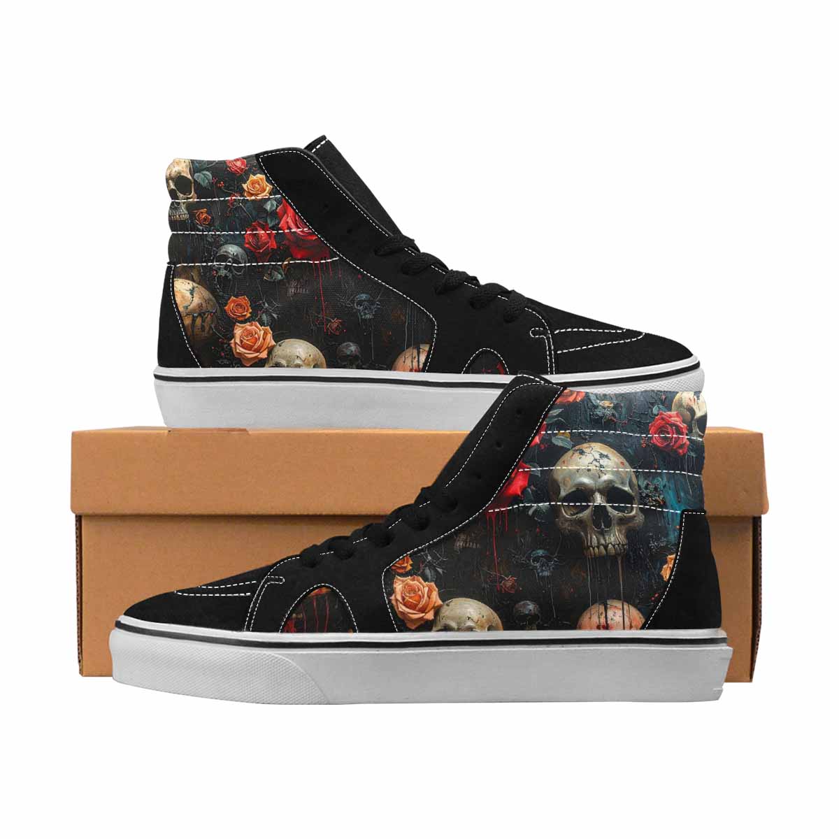 MEN'S Skulls High Top Canvas Unique Print Wallpaper Art All Over Print Shoes