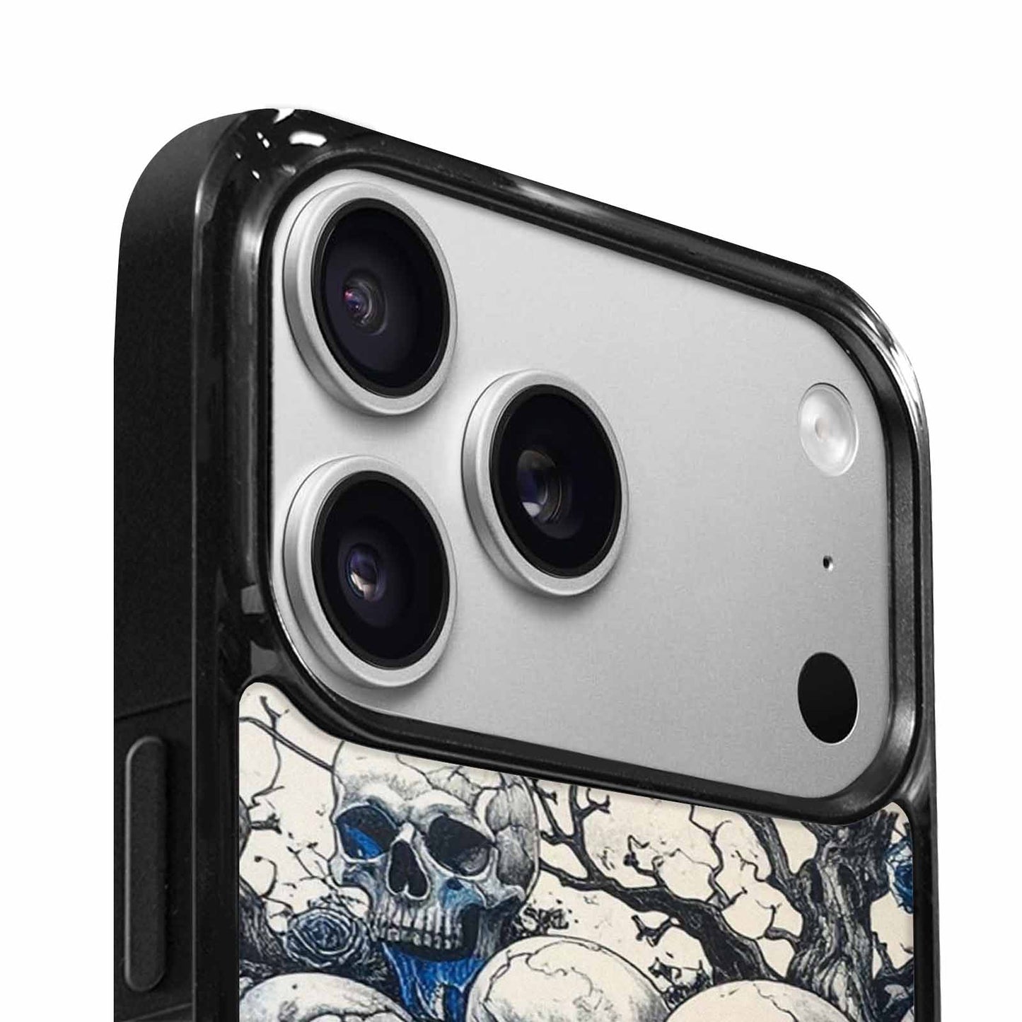 iPhone 17 Pro Case — Black Blue Ink Skull And Gothic, Custom Art Phone Cover