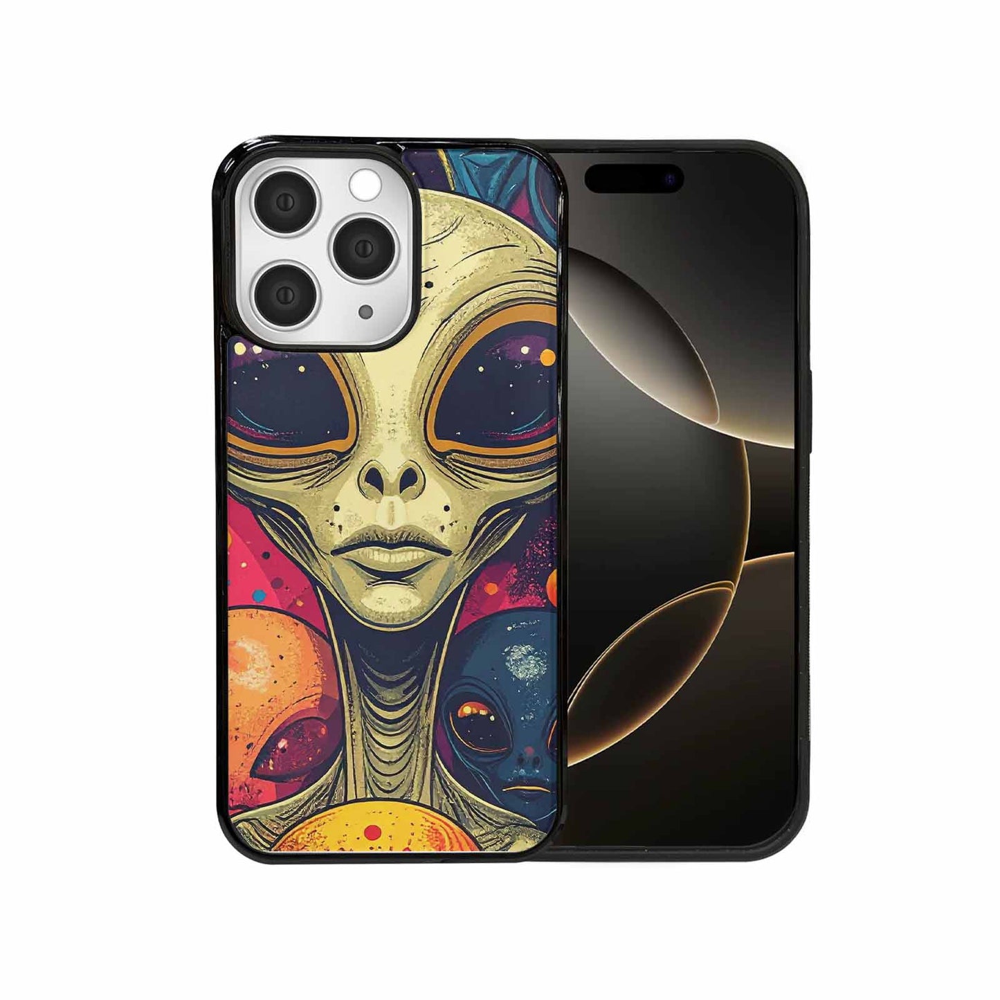iPhone 15 Pro Max Case — Alien Ufo Cartoon Art Pattern Groovy, Custom Printed Phone Case