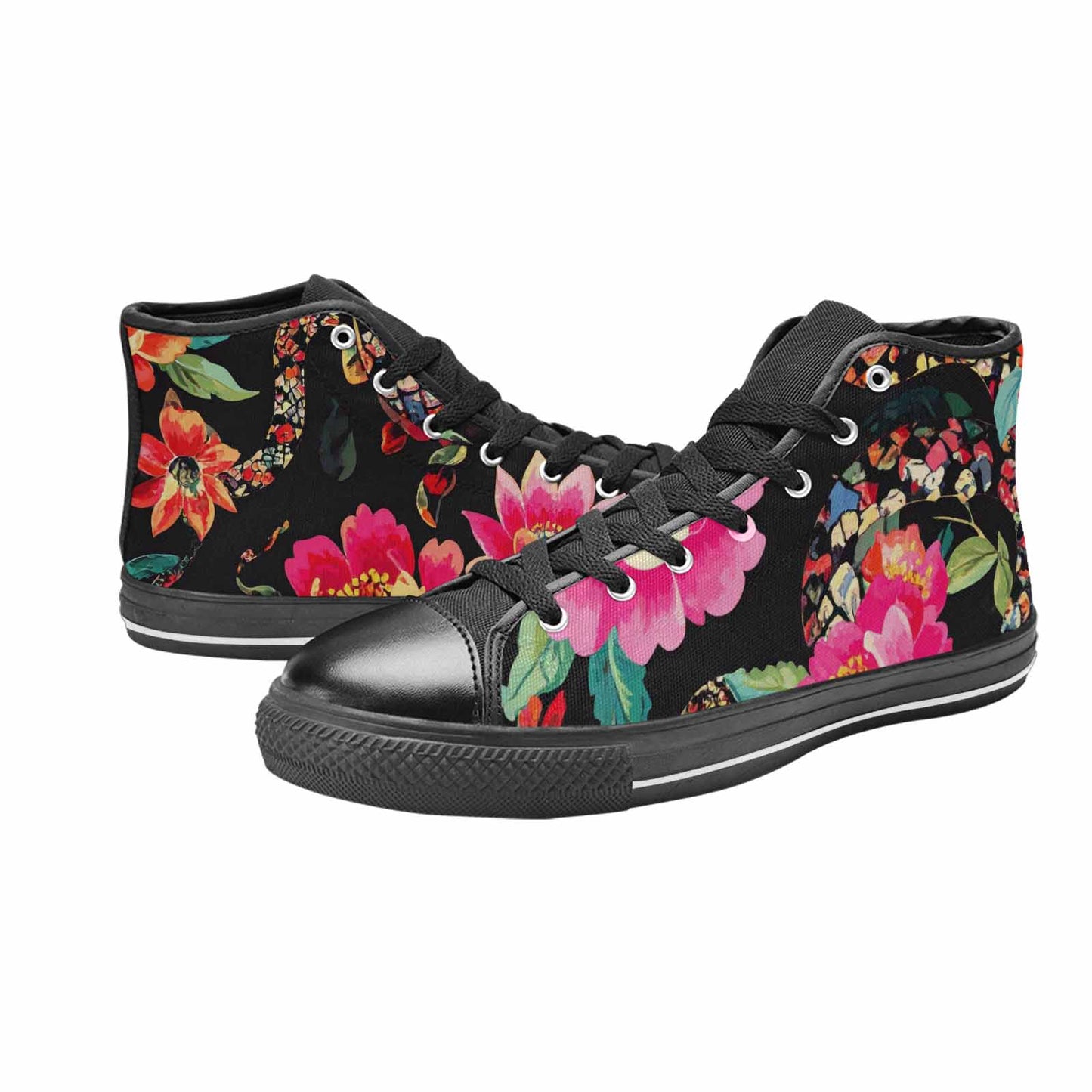 MEN'S Floral Snake Print High Top Canvas Grunge Custom Shoes